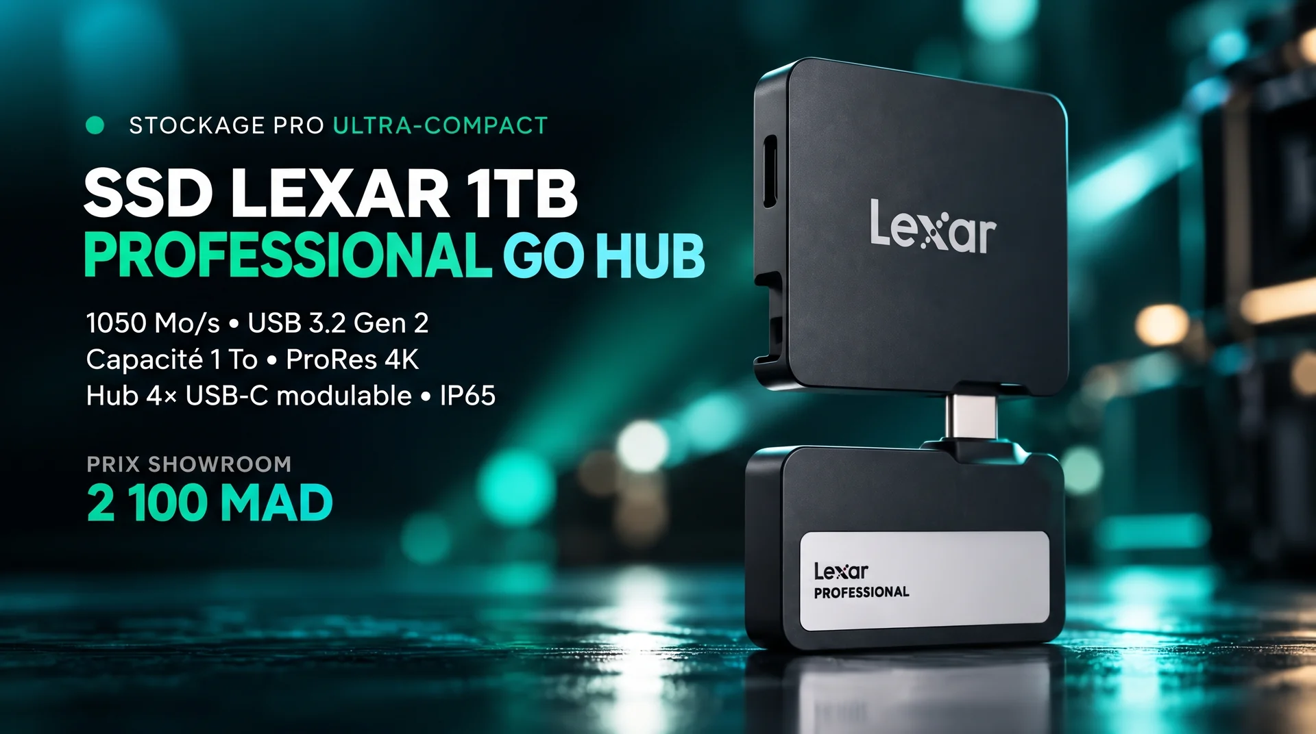 SSD Lexar 1TB Professional Go USB 3.2 avec Hub