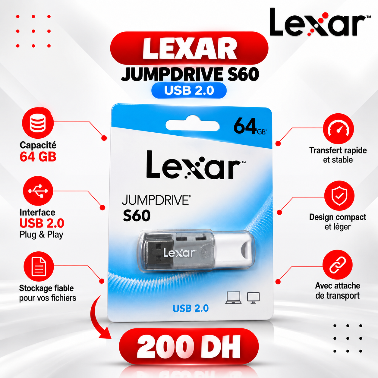 Lexar JumpDrive S60 64GB USB 2.0 - Saymon Shop