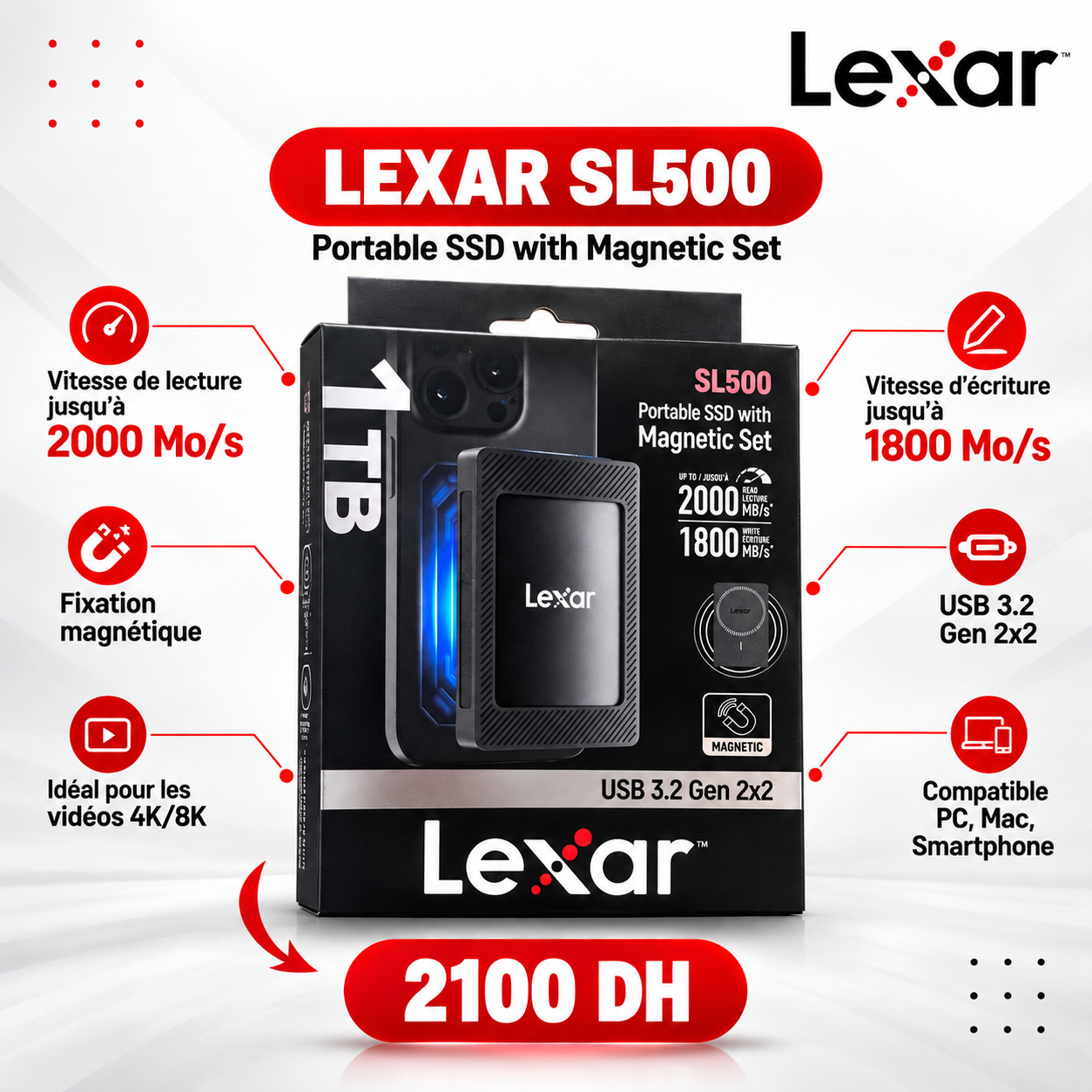 Lexar SL500 Portable SSD avec Magnetic Set - Saymon Shop