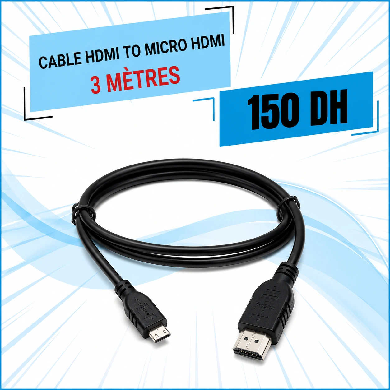 Câble HDMI vers Micro HDMI (3 mètres) - Saymon Shop