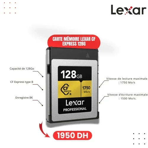 Carte mémoire Lexar CF EXPRESS 128G, 1750 mb/s, Type B - Saymon Shop