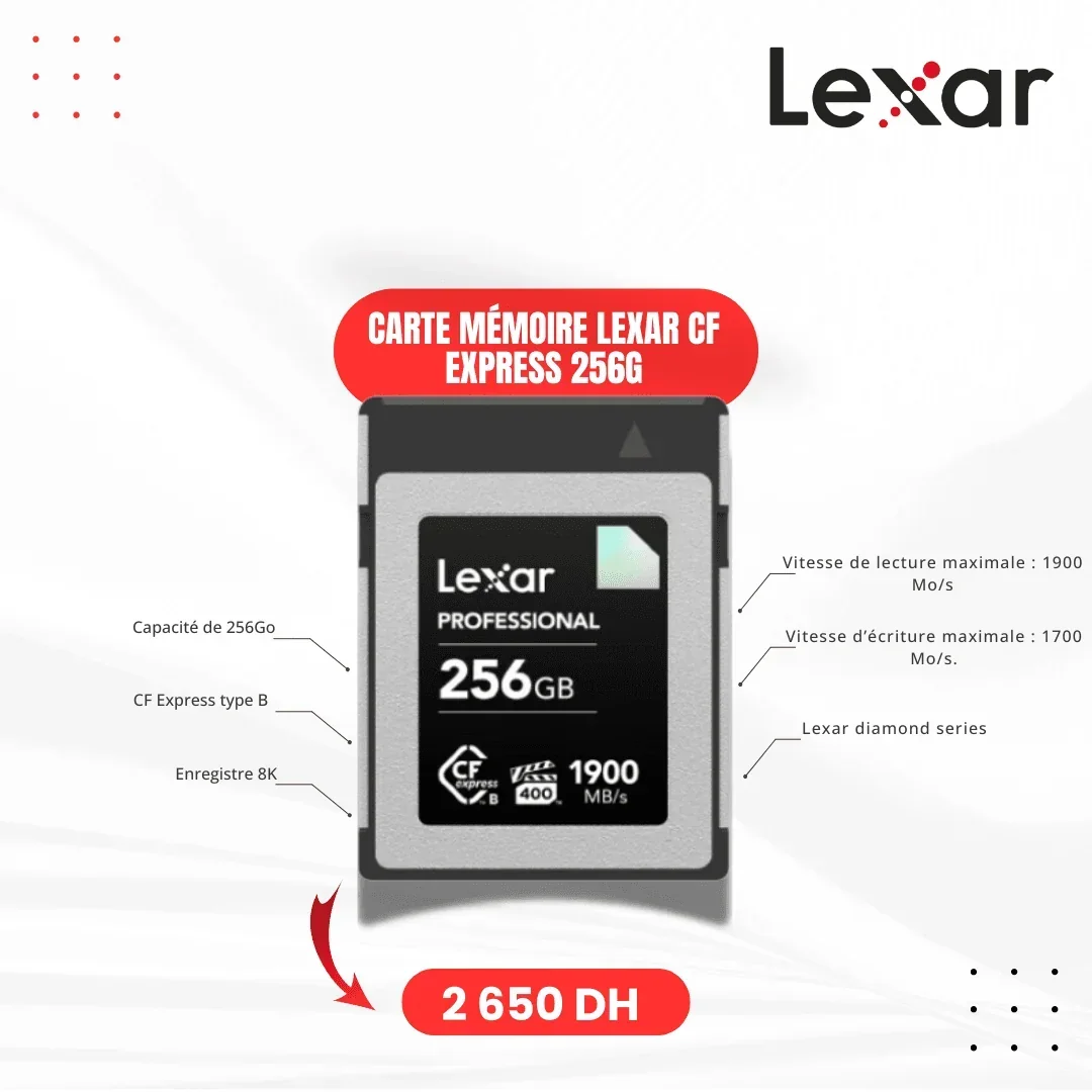 Carte mémoire Lexar CF EXPRESS 256G, 1900 mb/s, Type B - Saymon Shop