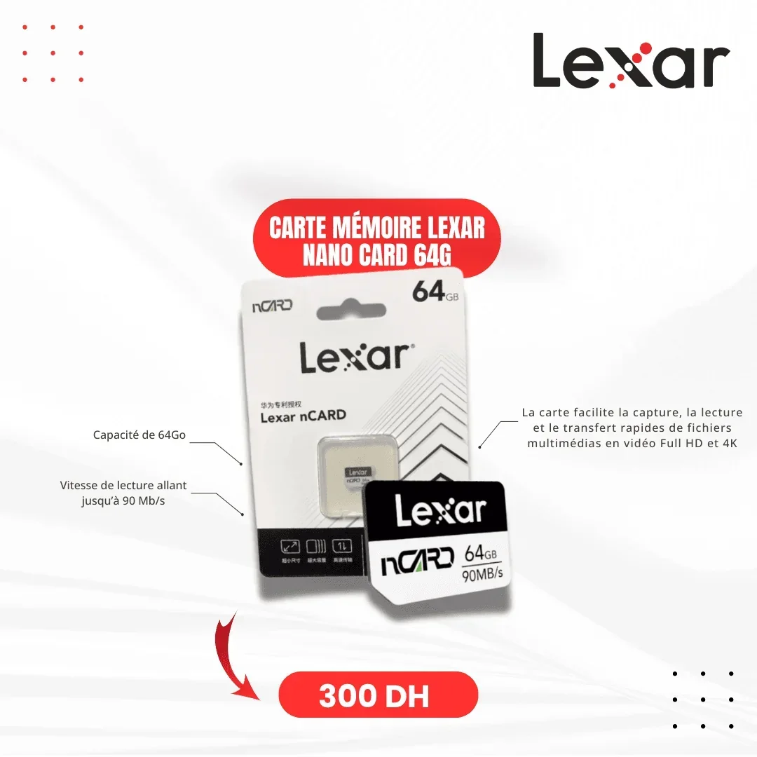 Carte mémoire Lexar Nano Card 64G, 90mb/s - Saymon Shop