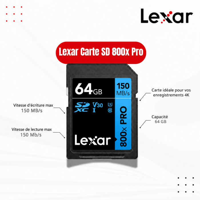 Carte mémoire Lexar 64G, 150 mb/s - Saymon Shop