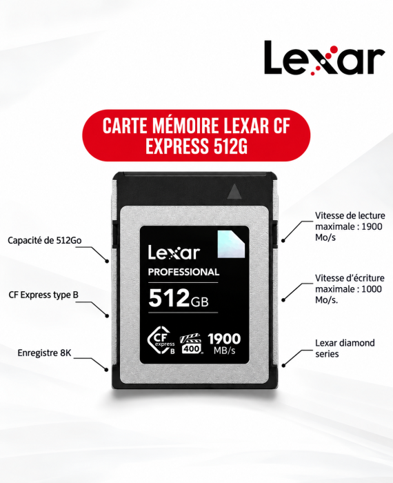 Carte mémoire Lexar CF EXPRESS 512G, 1900 mb/s, Type B - Saymon Shop
