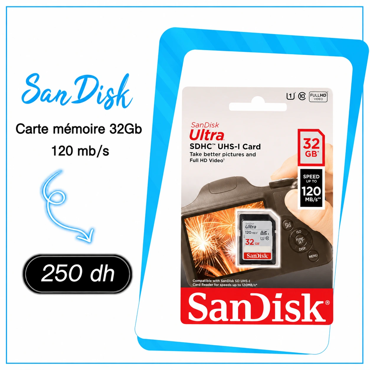 Carte mémoire SanDisk 32Gb, 120 mb/s - Saymon Shop