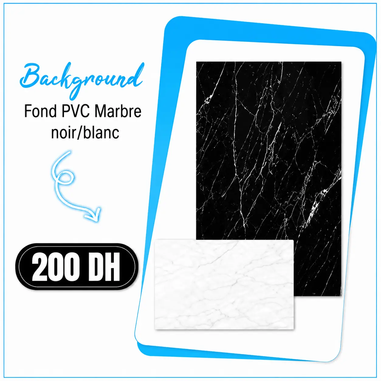 Fond PVC Marbre Noir/Blanc - Saymon Shop