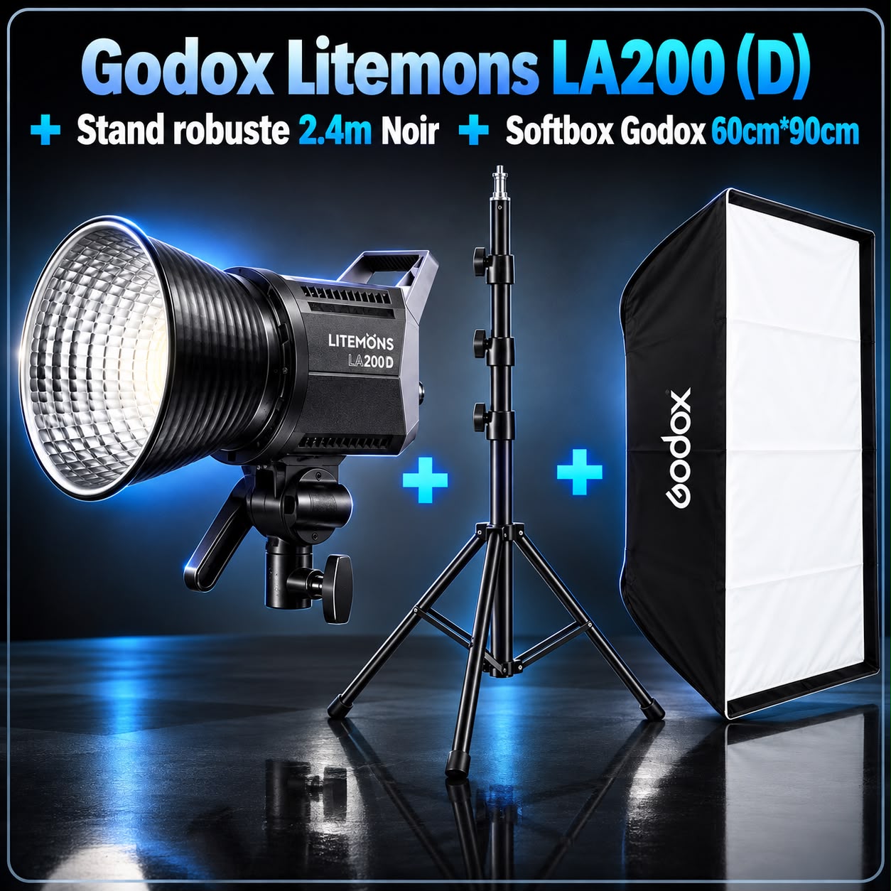 Godox Litemons LA200 (D) Stand robuste 2.4m Noir Softbox Godox 60cm*90cm - Saymon Shop