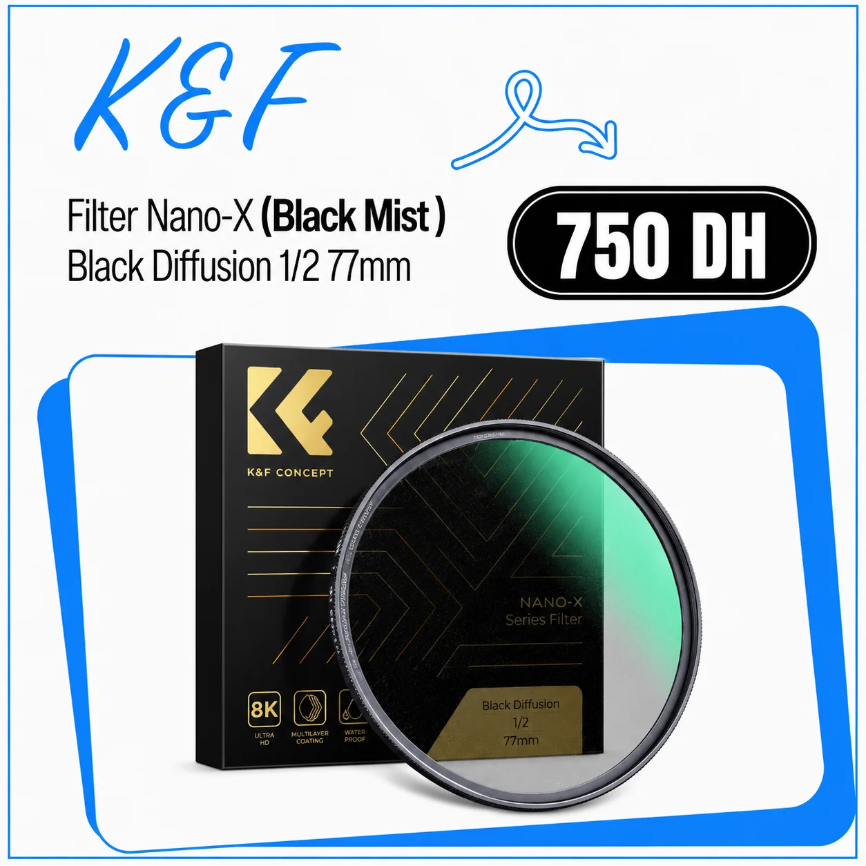 K&F CONCEPT Filtre Nano-X Black Diffusion 1/2 77mm Black-Mist - Saymon Shop