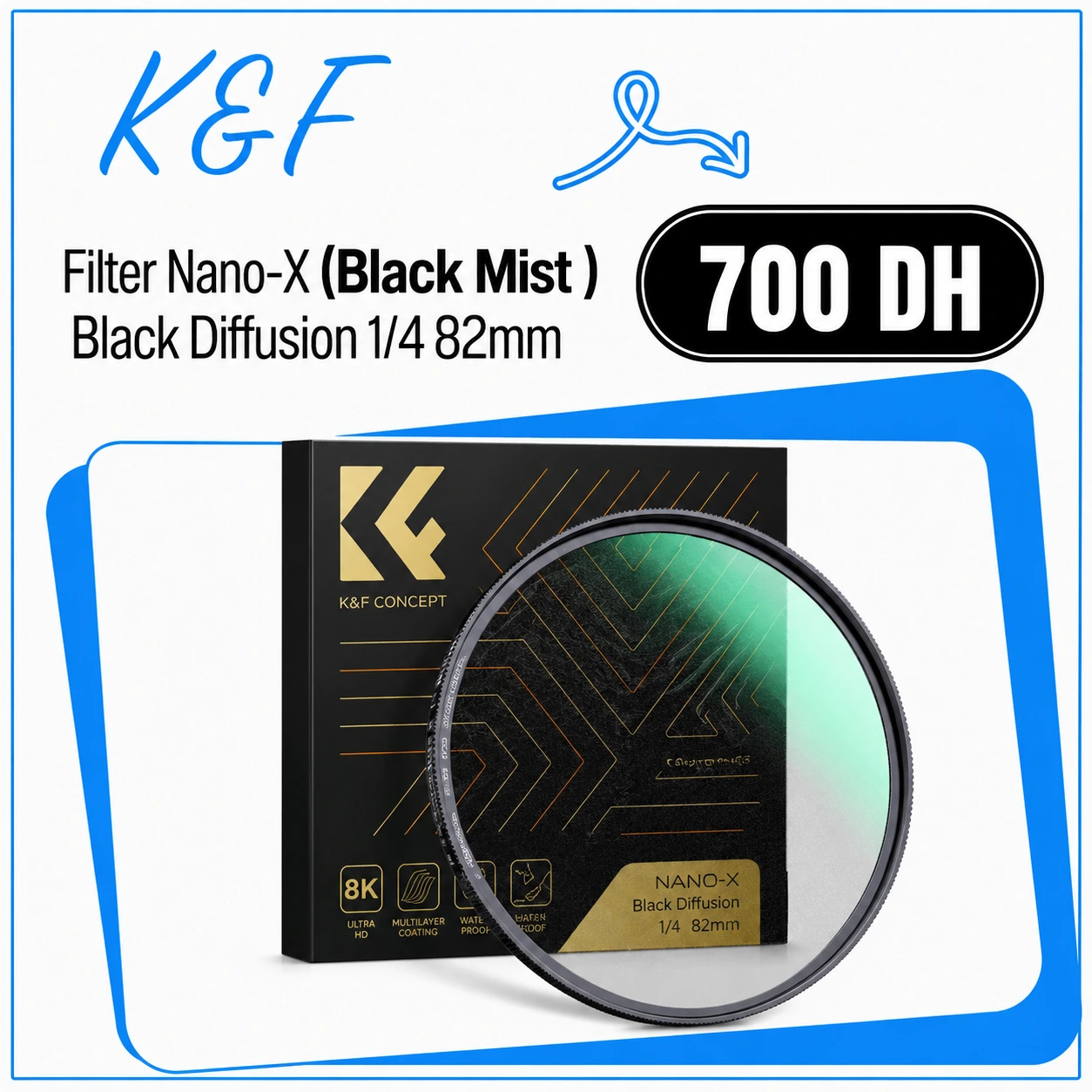 K&F CONCEPT Filtre Nano-X Black Diffusion 1/4 Filtre 82mm Black-Mist - Saymon Shop