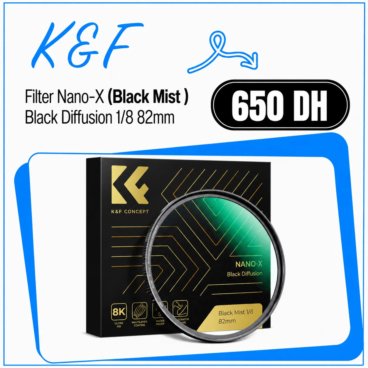 K&F CONCEPT Filtre Nano-X Black Diffusion 1/8 82mm Black-Mist - Saymon Shop