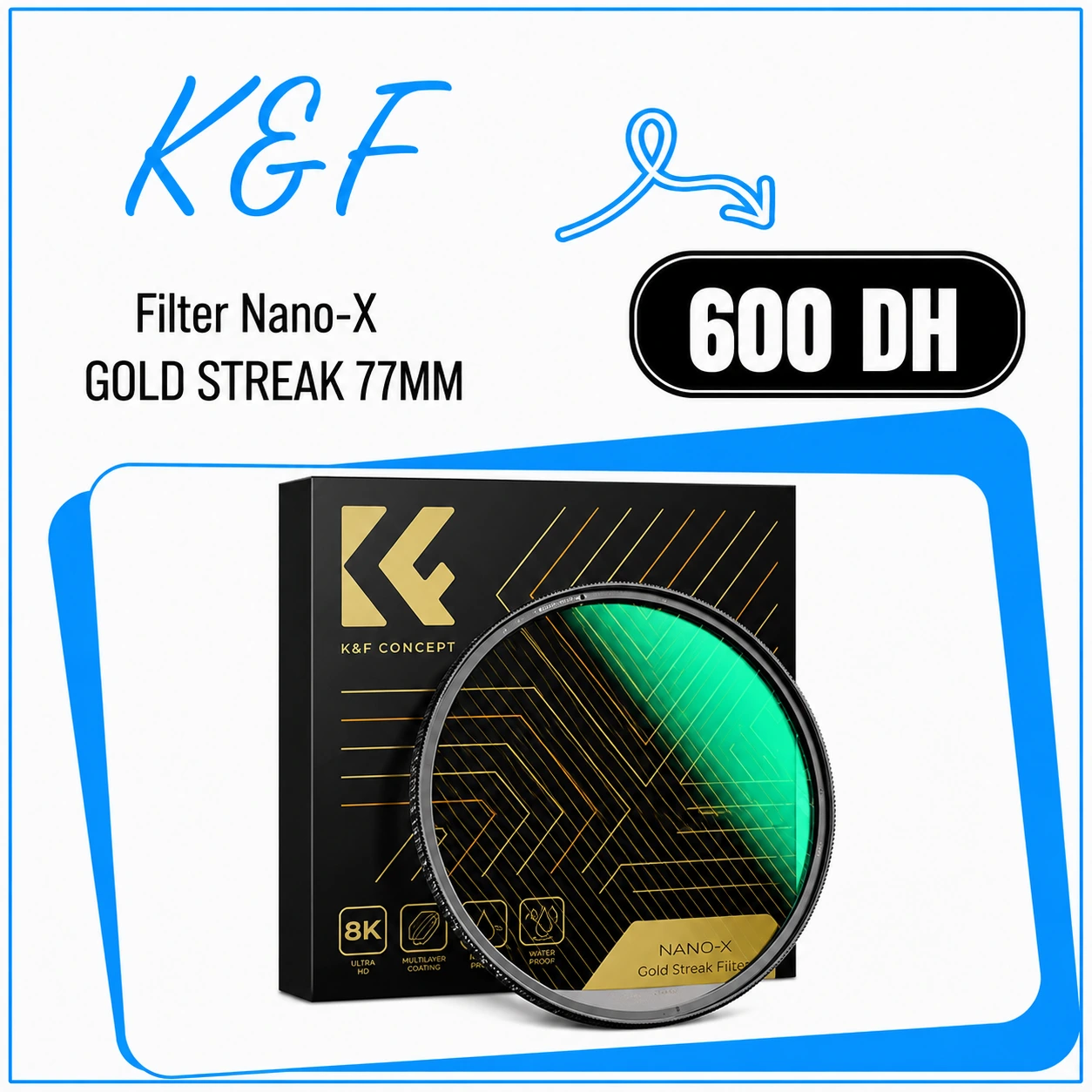 K&F CONCEPT Filtre Nano-X  Gold Streak 77mm - Saymon Shop