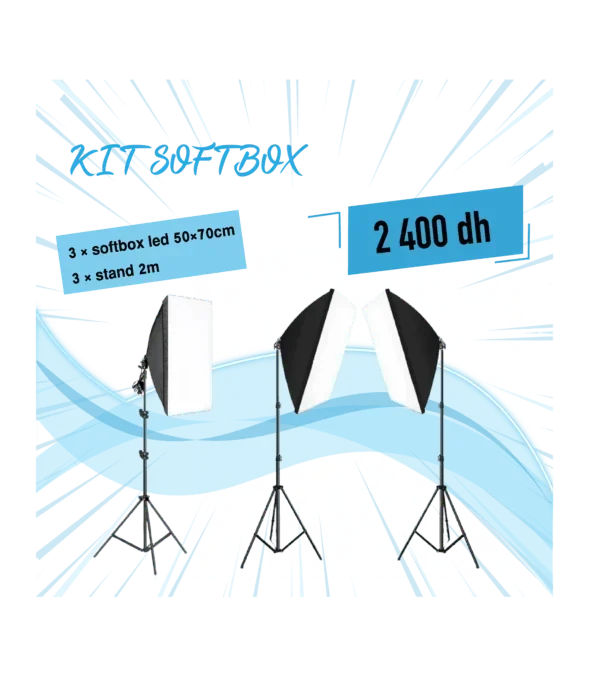 Kit 3 x Softbox LED 50 x 70 cm + 3 x Stand 2m - Saymon Shop