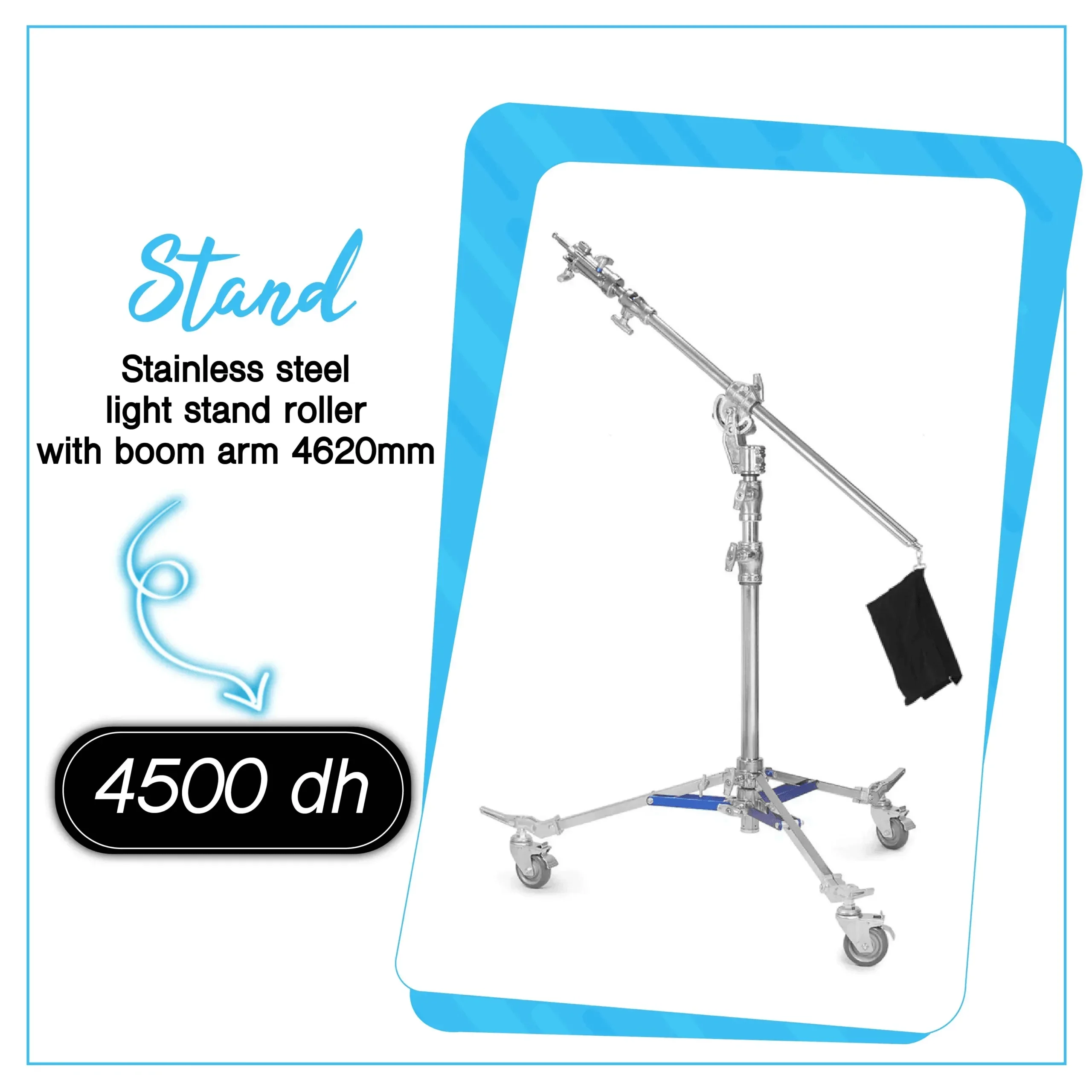 Stainless steel light stand roller with boom arm 4620mm - Saymon Shop