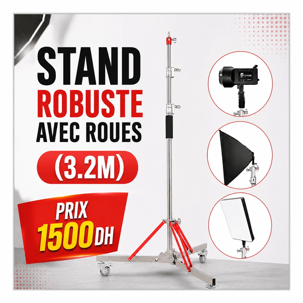 Stand Robuste avec roues (3.2M) - Saymon Shop